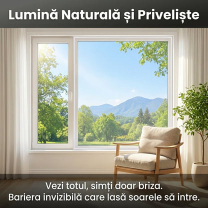 Plasă Autoadezivă Anti-Insecte pentru Geam 50x115 cm, Poliester Transparent, Montare Fără Găuri cu Bandă Velcro, Alb