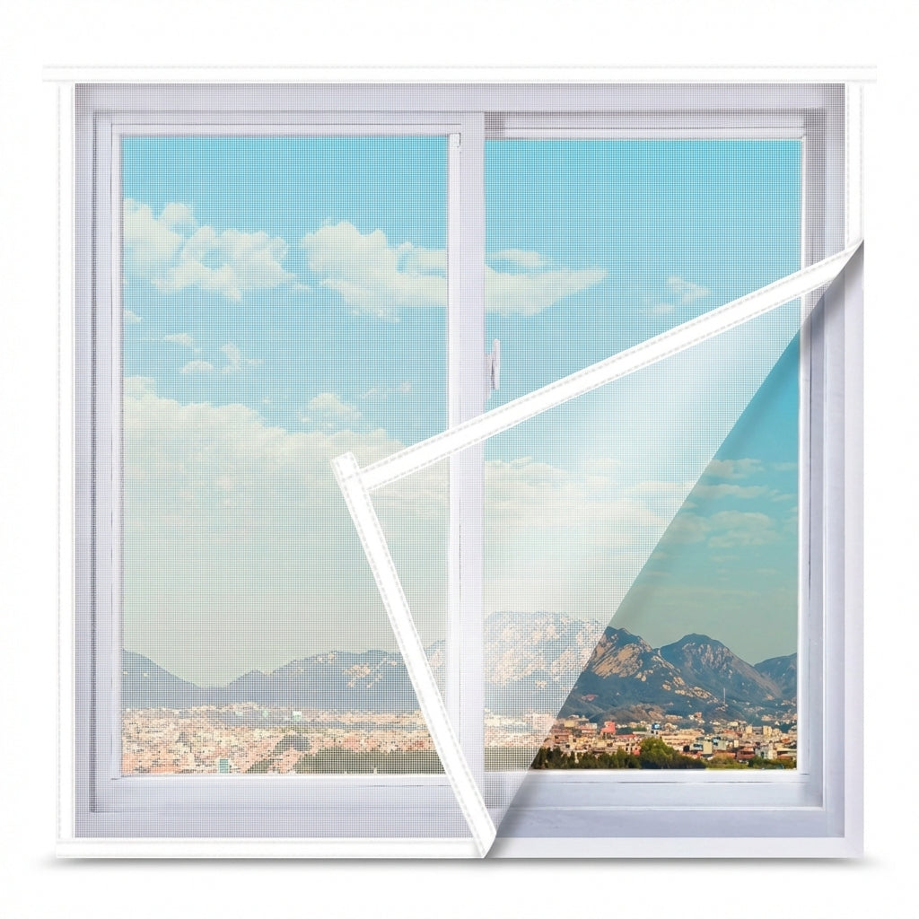 Plasă Autoadezivă Anti-Insecte pentru Geam 50x115 cm, Poliester Transparent, Montare Fără Găuri cu Bandă Velcro, Alb