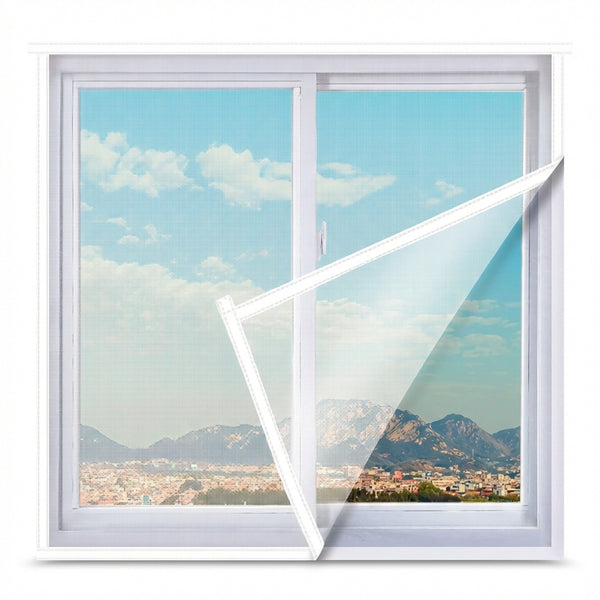 Plasă Autoadezivă Anti-Insecte pentru Geam 50x115 cm, Poliester Transparent, Montare Fără Găuri cu Bandă Velcro, Alb