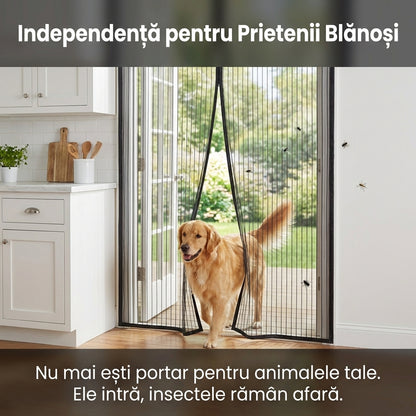 Plasă Magnetică Anti-Insecte pentru Ușă, 240x140 cm, Închidere Automată Silențioasă, Montaj Fără Găuri, Poliester Durabil, Negru