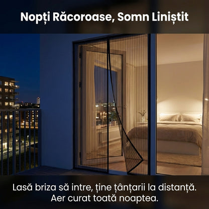 Plasă Magnetică Anti-Insecte pentru Ușă, 240x140 cm, Închidere Automată Silențioasă, Montaj Fără Găuri, Poliester Durabil, Negru