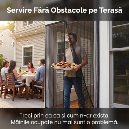 Plasă Magnetică Anti-Insecte pentru Ușă, 240x140 cm, Închidere Automată Silențioasă, Montaj Fără Găuri, Poliester Durabil, Negru