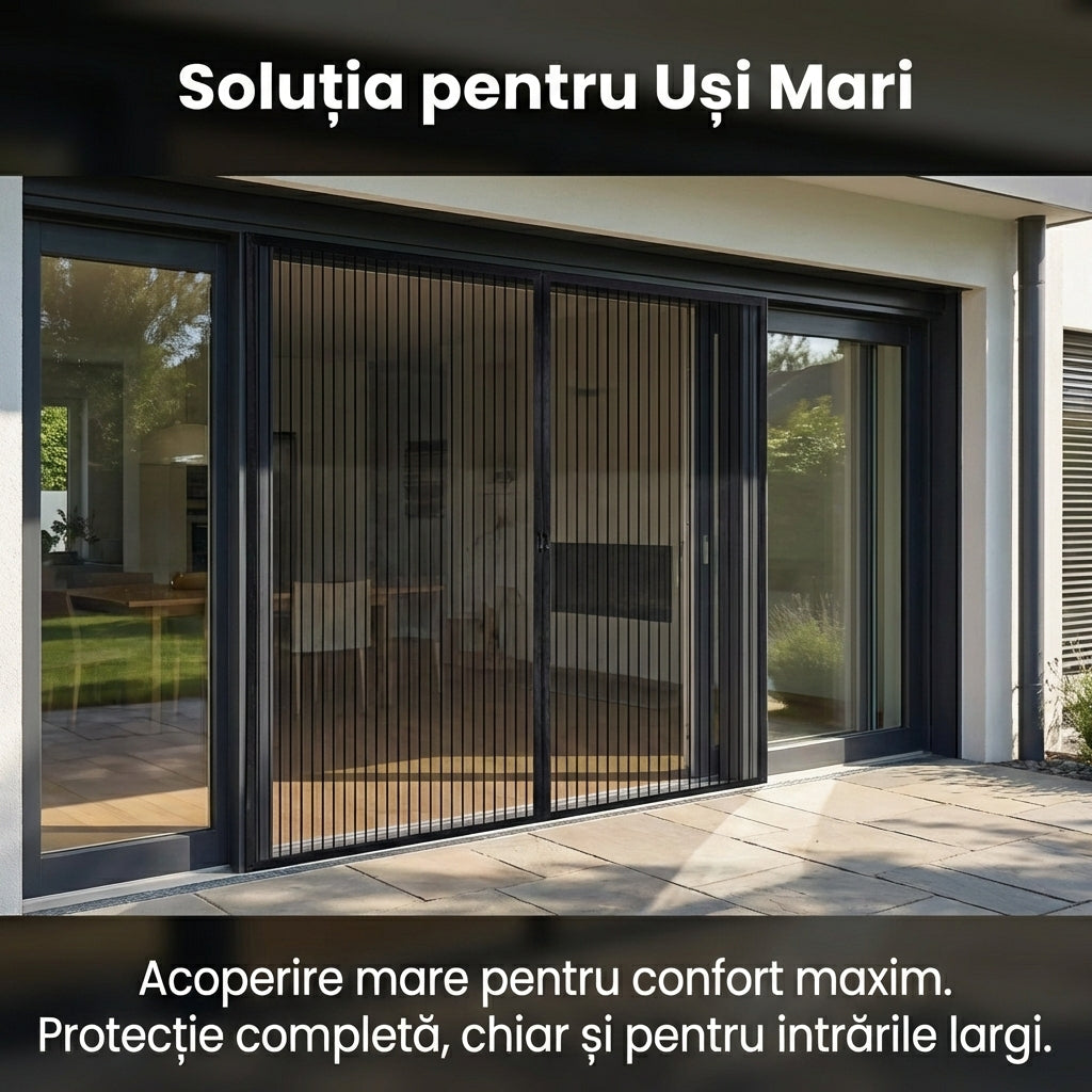 Plasă Magnetică Anti-Insecte pentru Ușă, 240x140 cm, Închidere Automată Silențioasă, Montaj Fără Găuri, Poliester Durabil, Negru