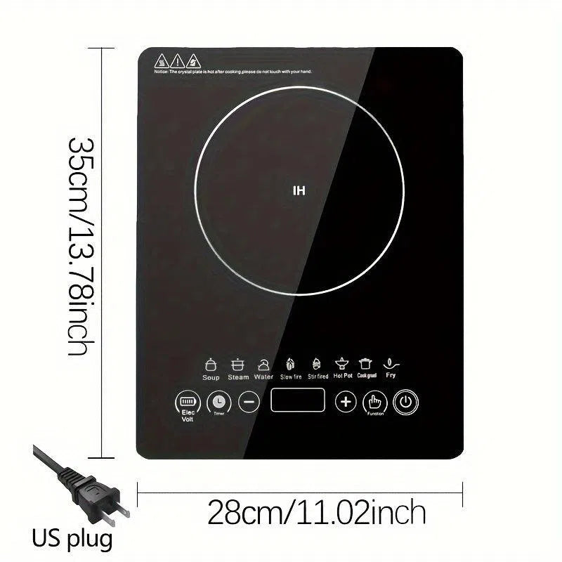Plită Portabilă cu Inducție - Arzător de Blat din Cristal Negru cu Panou Tactil pentru Gătit