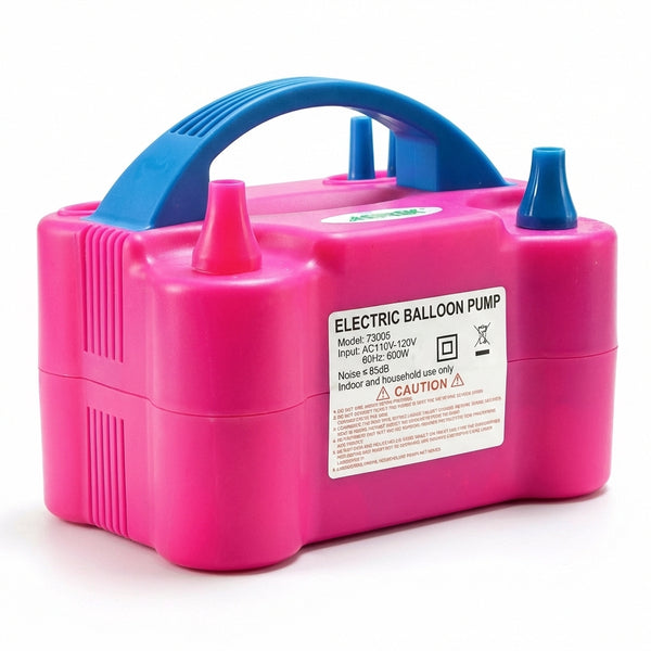 Pompă Electrică pentru Baloane 600W, Umflare Rapidă 2 Secunde, 2 Duze, Mod Continuu/Manual, Roz/Albastru