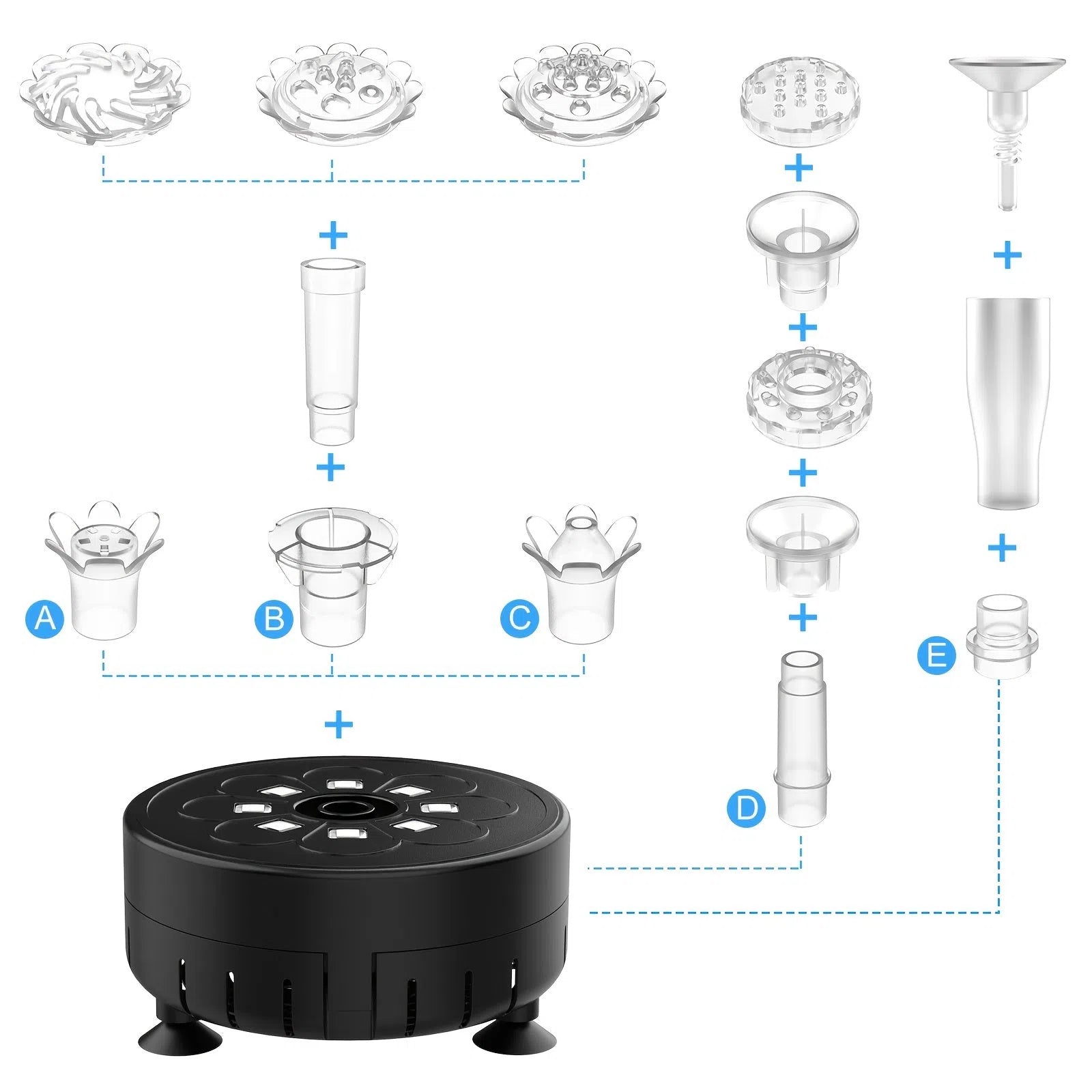 Pompă de fântână cu LED-uri și duze - Kit DIY cu cablu USB și adaptor de curent alternativ