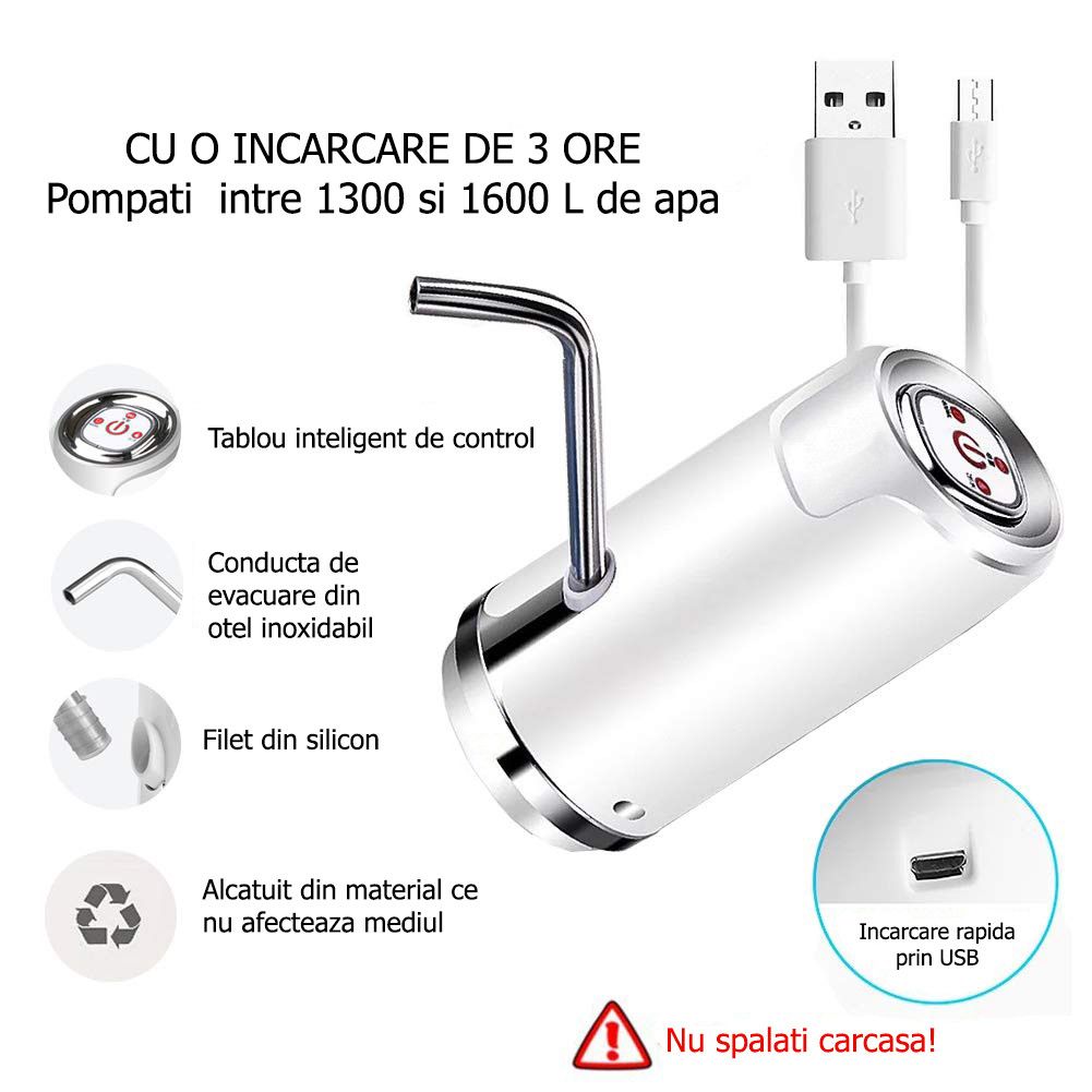 Pompa electrică pentru bidon AquaZen, dozator de apă de băut cu încărcare USB