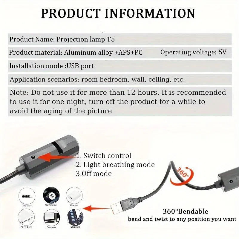 Proiector LED Globă Lună Albastră - Lumină Reglabilă 360°, Lampă de Proiecție Atmosferică, USB pentru Decor Acasă