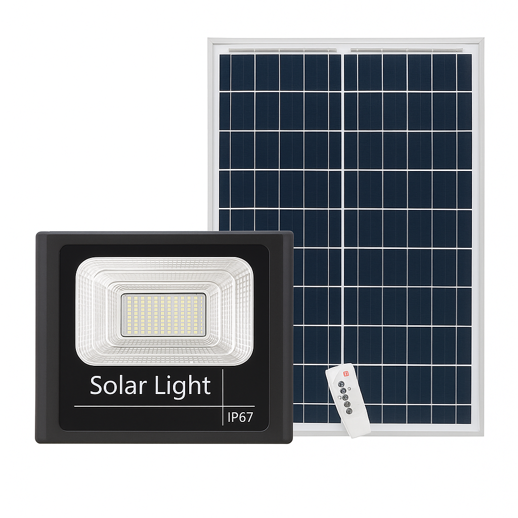 Proiector Solar Jortan 100W, 520LM, 108 LED YY2835, Baterie 4500 mAh, Telecomandă + Fotocelulă, IP66 (Negru)