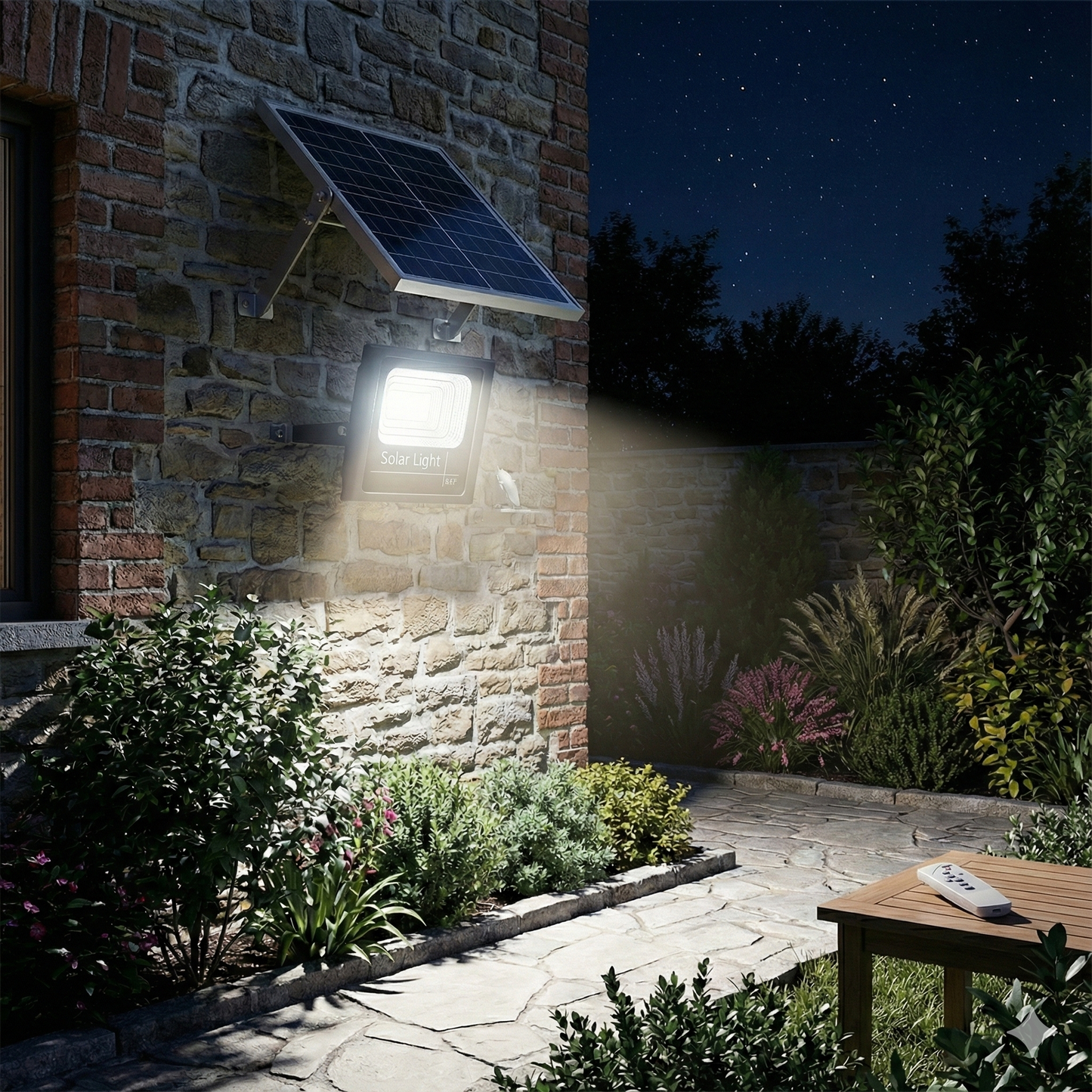 Proiector Solar Jortan 100W, 520LM, 108 LED YY2835, Baterie 4500 mAh, Telecomandă + Fotocelulă, IP66 (Negru)