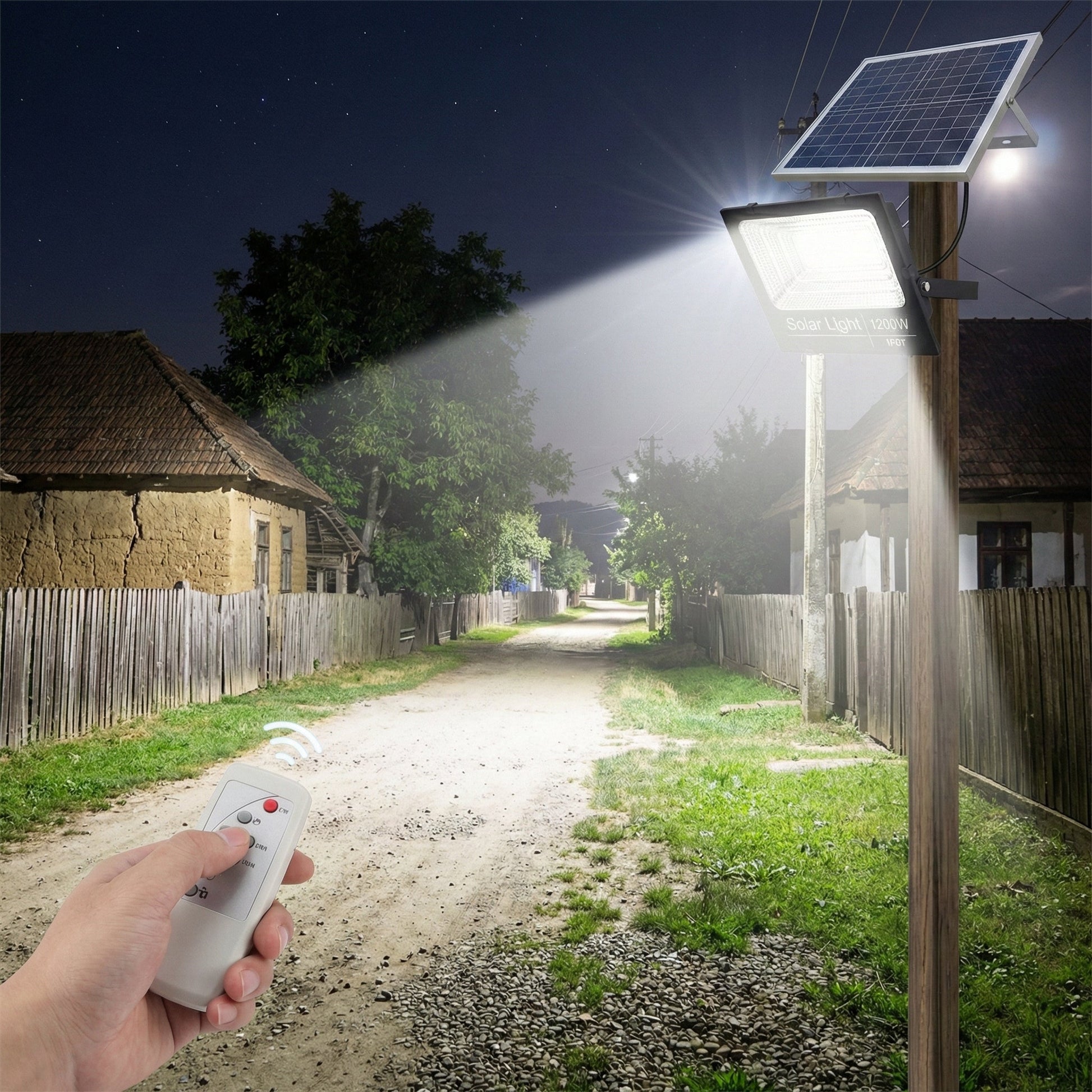Proiector Solar Jortan 1200W, 928 LED, 4000 Lumeni, Baterie LiFePO4 40.000 mAh, IP67, Telecomandă