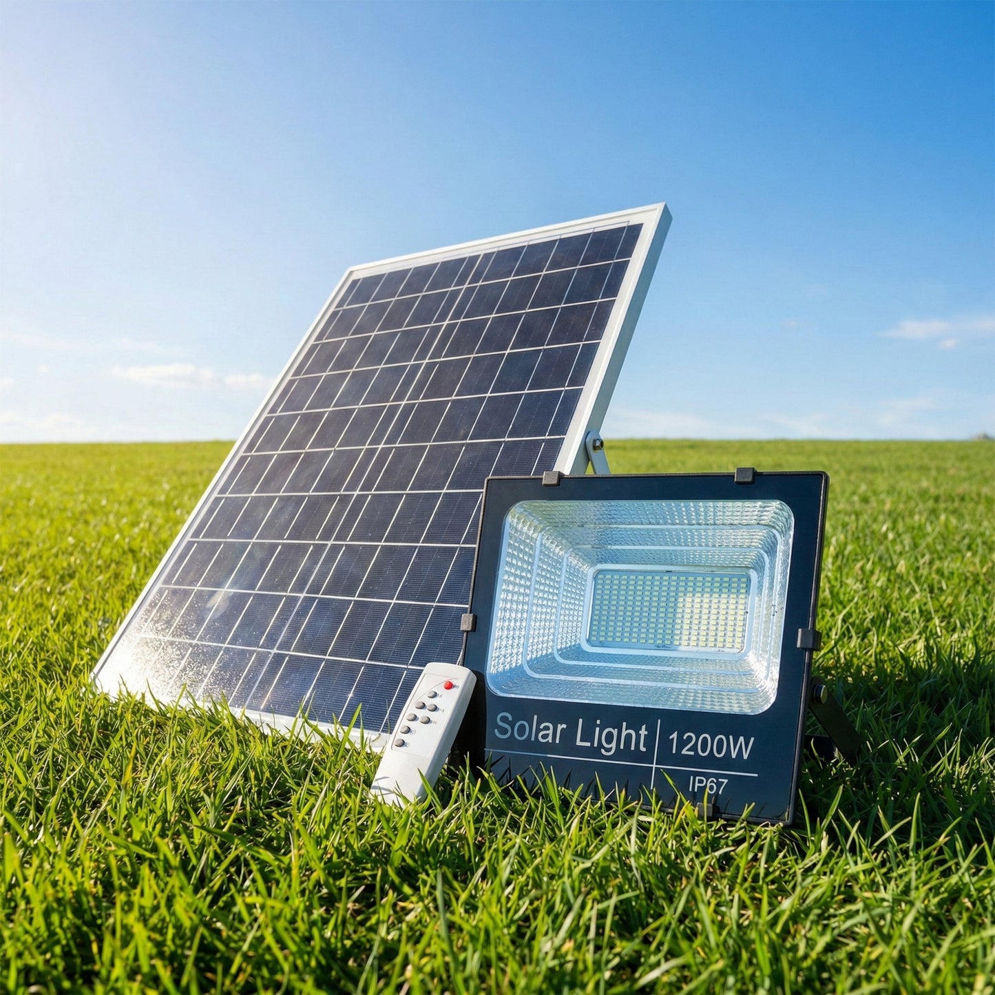 Proiector Solar Jortan 1200W, 928 LED, 4000 Lumeni, Baterie LiFePO4 40.000 mAh, IP67, Telecomandă