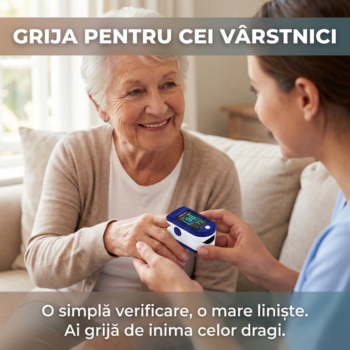 Puls Oximetru Digital pentru Deget, Monitorizare SpO2 și Puls, Precizie Medicală, Ecran LED, Oprire Automată, Albastru/Alb