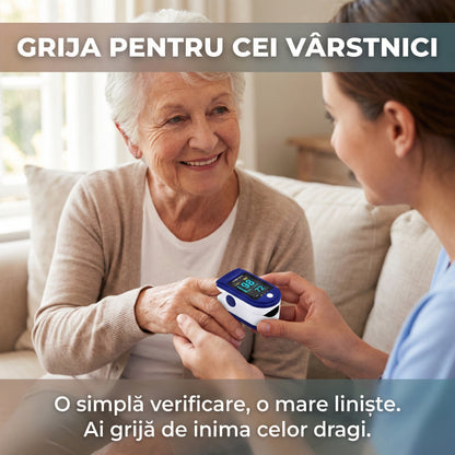 Puls Oximetru Digital pentru Deget, Monitorizare SpO2 și Puls, Precizie Medicală, Ecran LED, Oprire Automată, Albastru/Alb