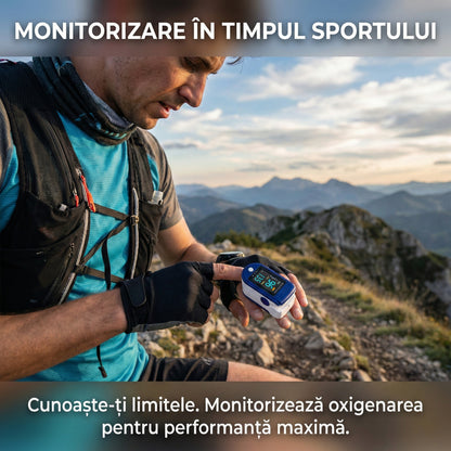 Puls Oximetru Digital pentru Deget, Monitorizare SpO2 și Puls, Precizie Medicală, Ecran LED, Oprire Automată, Albastru/Alb