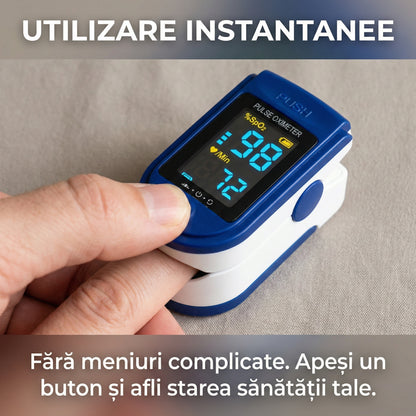Puls Oximetru Digital pentru Deget, Monitorizare SpO2 și Puls, Precizie Medicală, Ecran LED, Oprire Automată, Albastru/Alb
