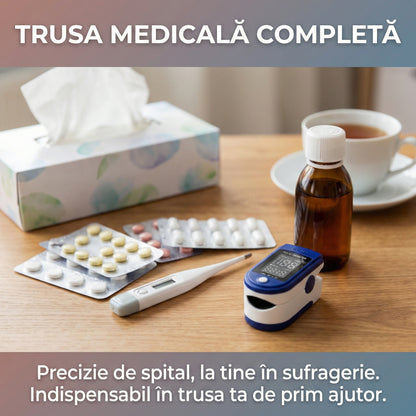 Puls Oximetru Digital pentru Deget, Monitorizare SpO2 și Puls, Precizie Medicală, Ecran LED, Oprire Automată, Albastru/Alb