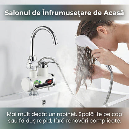 Robinet Electric Instant 3000W cu Încălzitor și Duș Inclus, Afișaj LCD, Rotire 360°, Montare Ușoară pe Chiuvetă, Alb/Crom