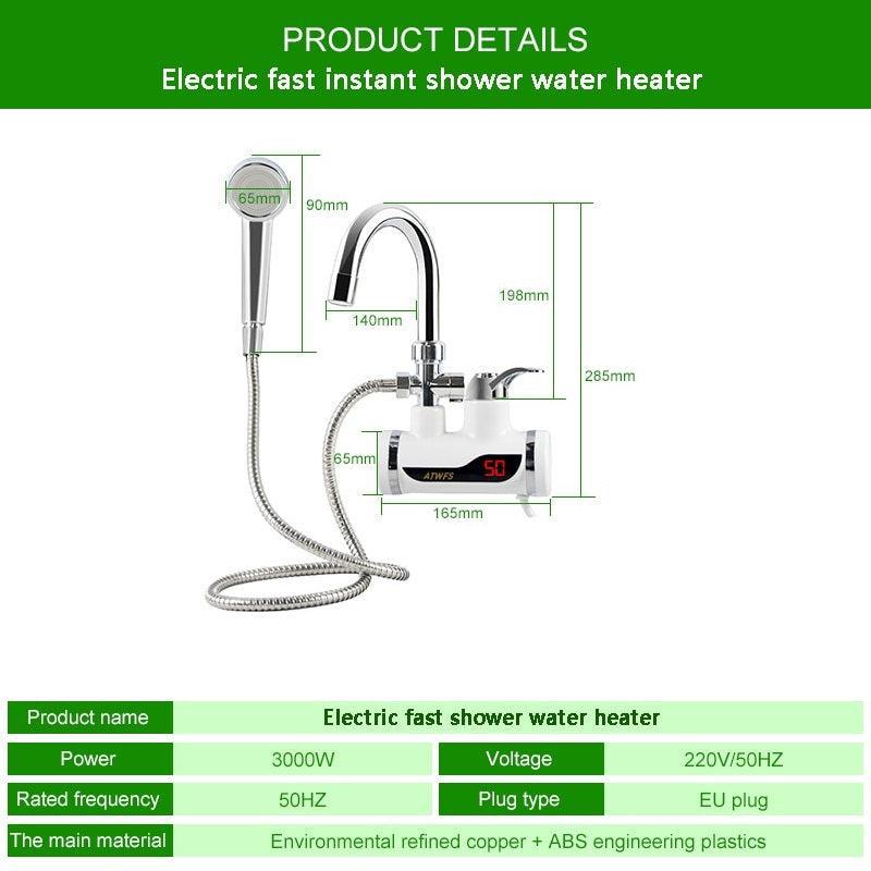 Robinet Electric pentru Apă Caldă Instant, Heater cu Sistem de Duș Inclus, 3000W, Ecran LCD