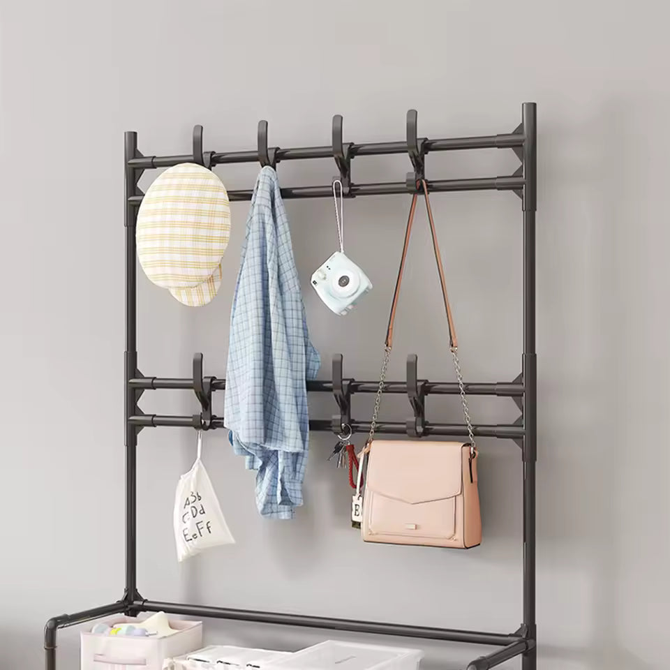 Suport Dublu 2 în 1 Cuier și Pantofar, 6 Polițe, Metal Dur și Rezistent 96x28x162 cm