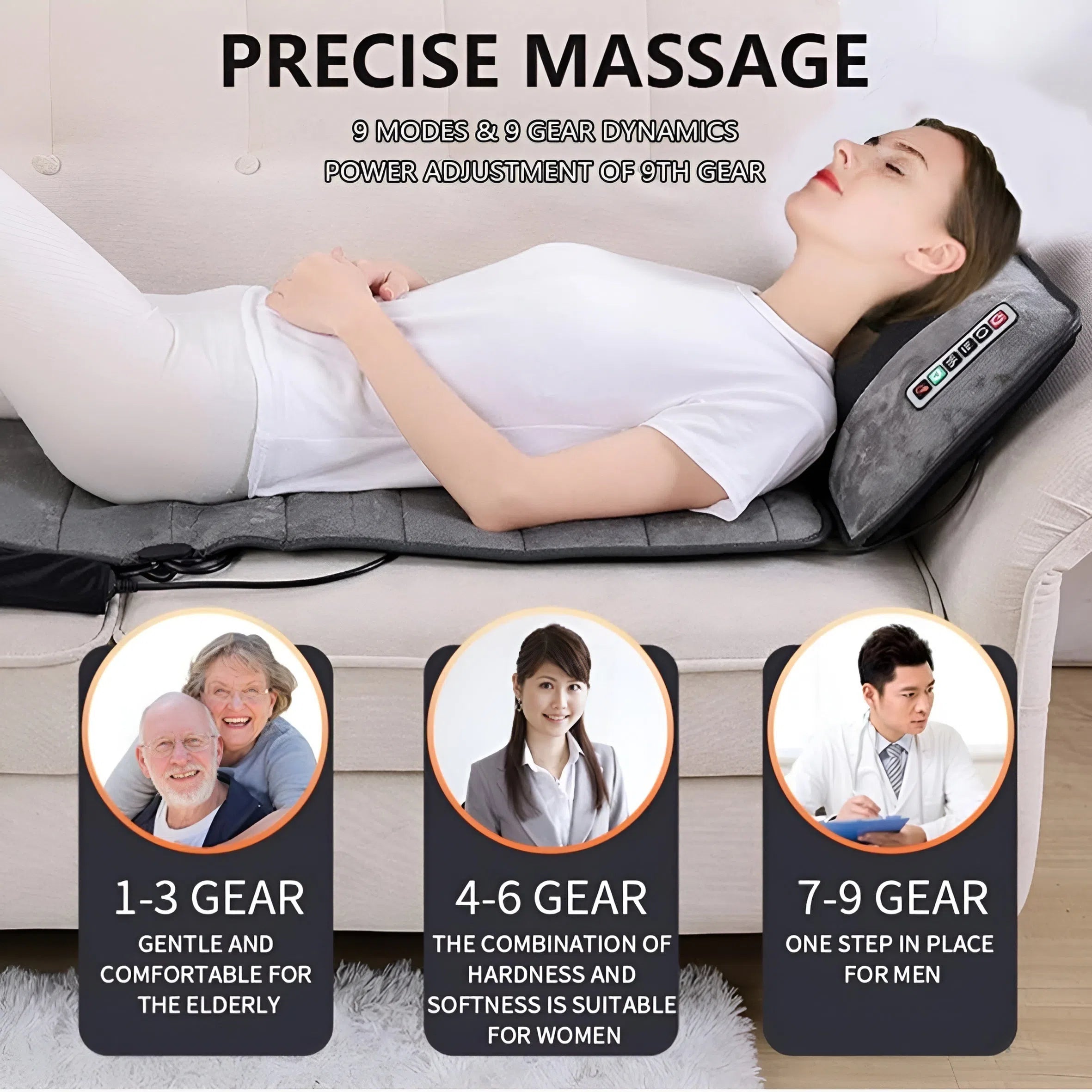 Saltea de masaj pentru tot corpul Shiatsu la gât și 10 zone de vibrații - Ideală pentru relaxare acasă și la birou