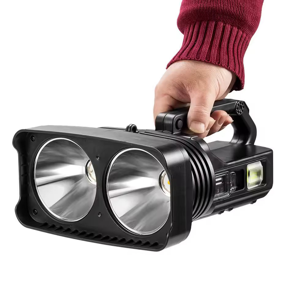 Lanternă Profesională "Searchlight" LED Dublu P50, 2000+ Lumeni, Rază 1000m, Acumulator 7200mAh, 10 Moduri