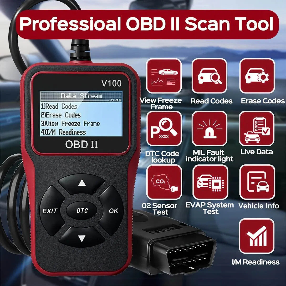 Scanner de Diagnostic OBD2 pentru Mașină - Cititor de Coduri de Eroare Motor și Tester de Baterie