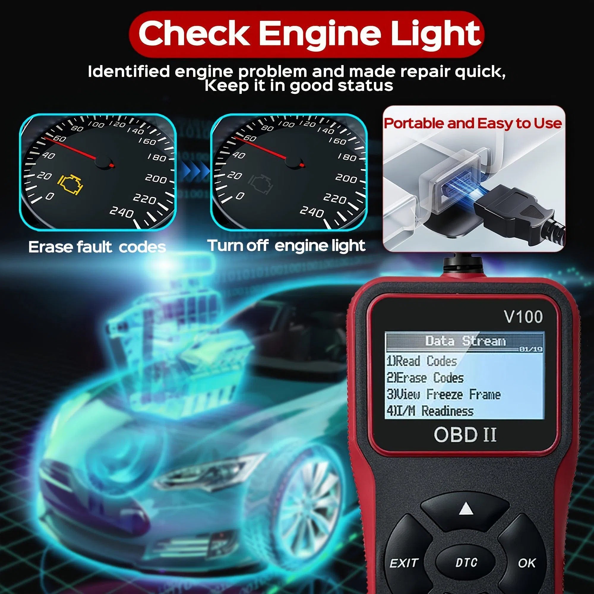 Scanner de Diagnostic OBD2 pentru Mașină - Cititor de Coduri de Eroare Motor și Tester de Baterie