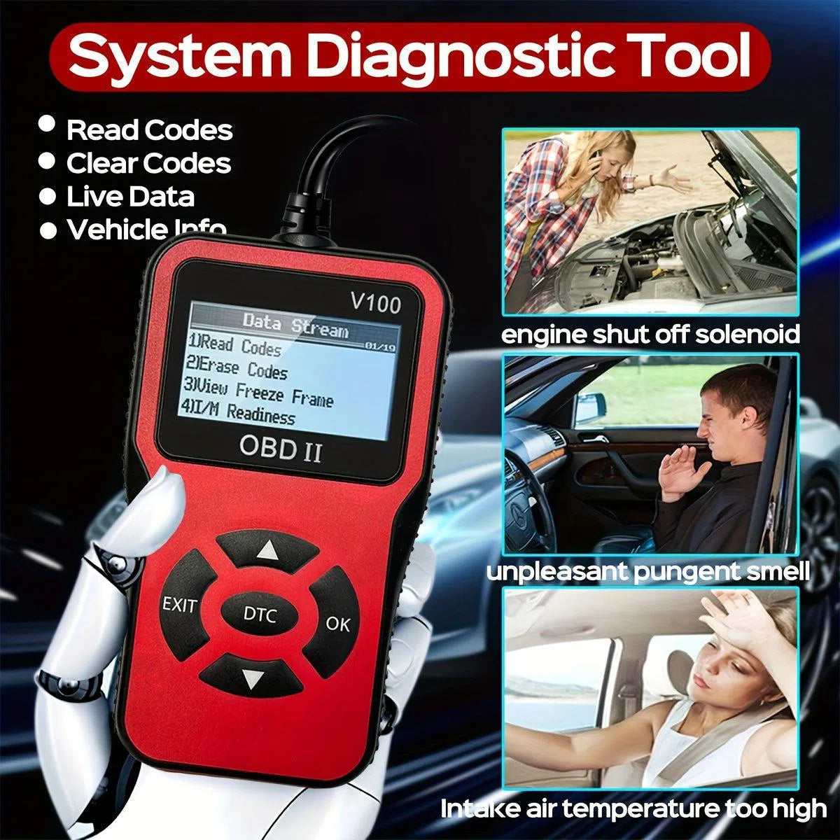 Scanner diagnostic OBD2 pentru mașină, cititor de coduri de eroare și tester de baterie