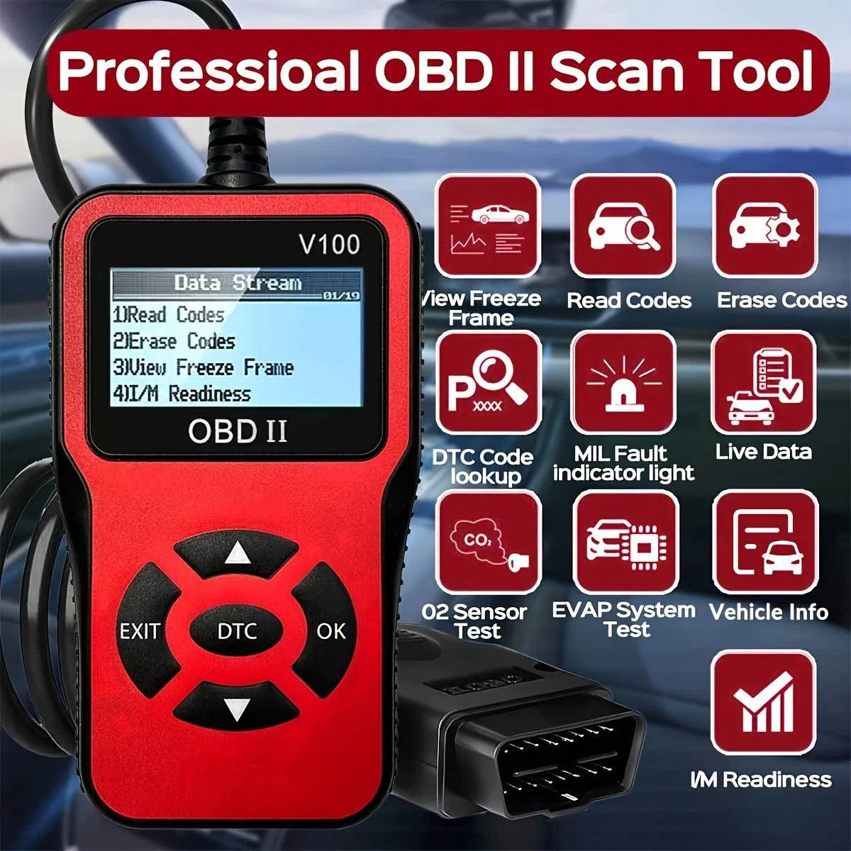 Scanner diagnostic OBD2 pentru mașină, cititor de coduri de eroare și tester de baterie