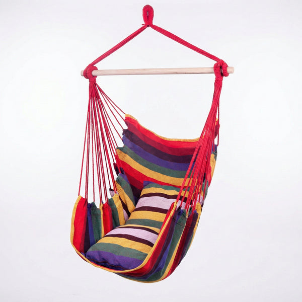 Scaun Suspendat Tip Hamac cu Perne Incluse, Multicolor, Bumbac/Poliester, Kit Complet de Instalare, Interior/Exterior