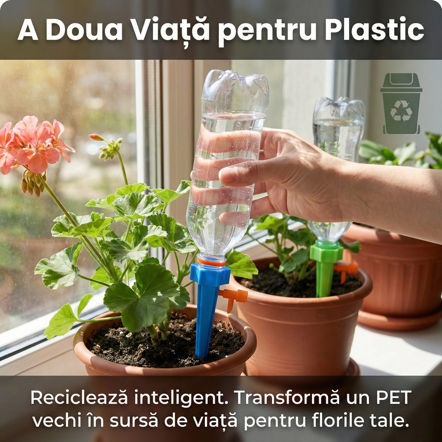 Set 10 Picurătoare Automate pentru Plante, Sistem Irigare prin Picurare cu Valvă Reglabilă, Compatibil Sticle PET, Verde/Albastru