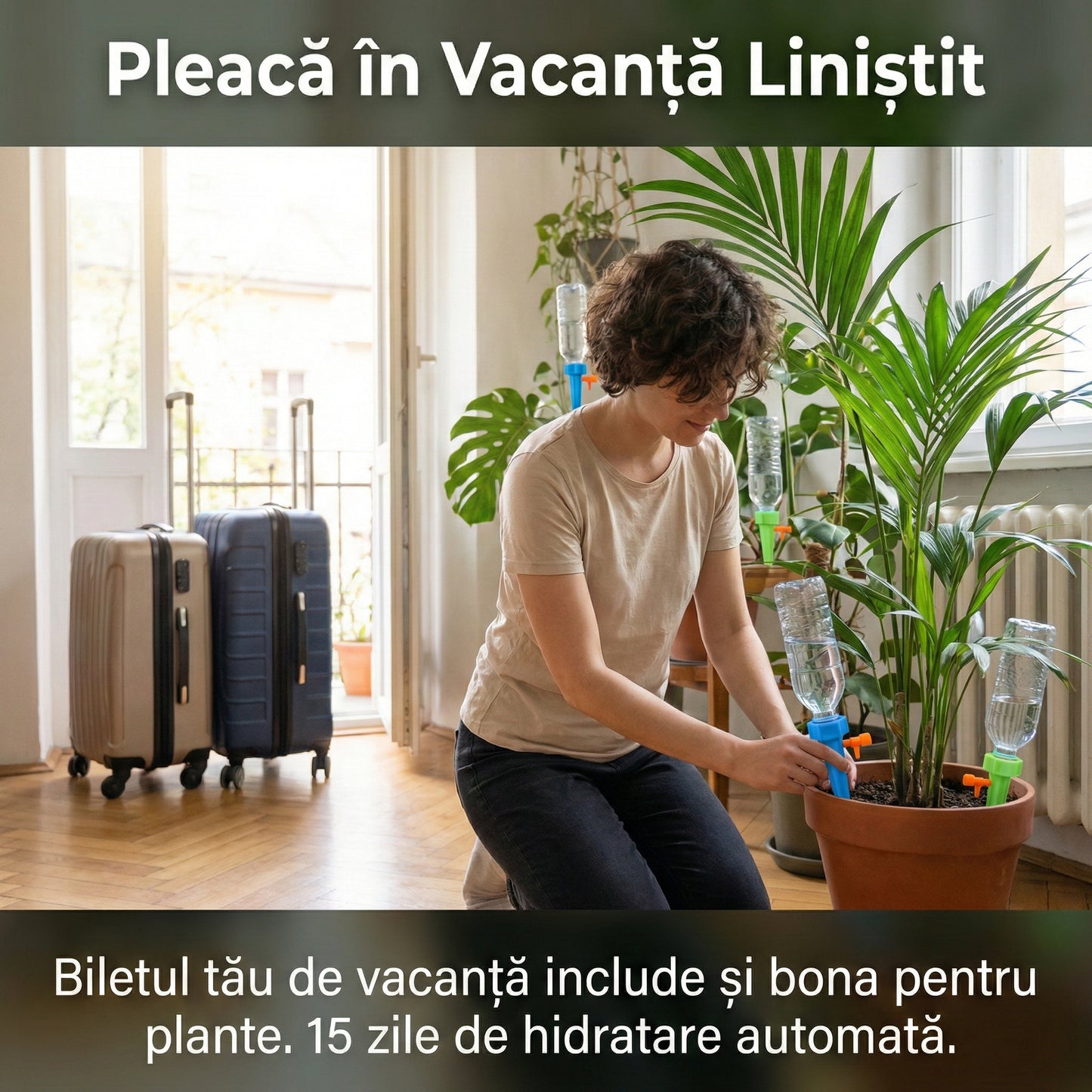 Set 10 Picurătoare Automate pentru Plante, Sistem Irigare prin Picurare cu Valvă Reglabilă, Compatibil Sticle PET, Verde/Albastru