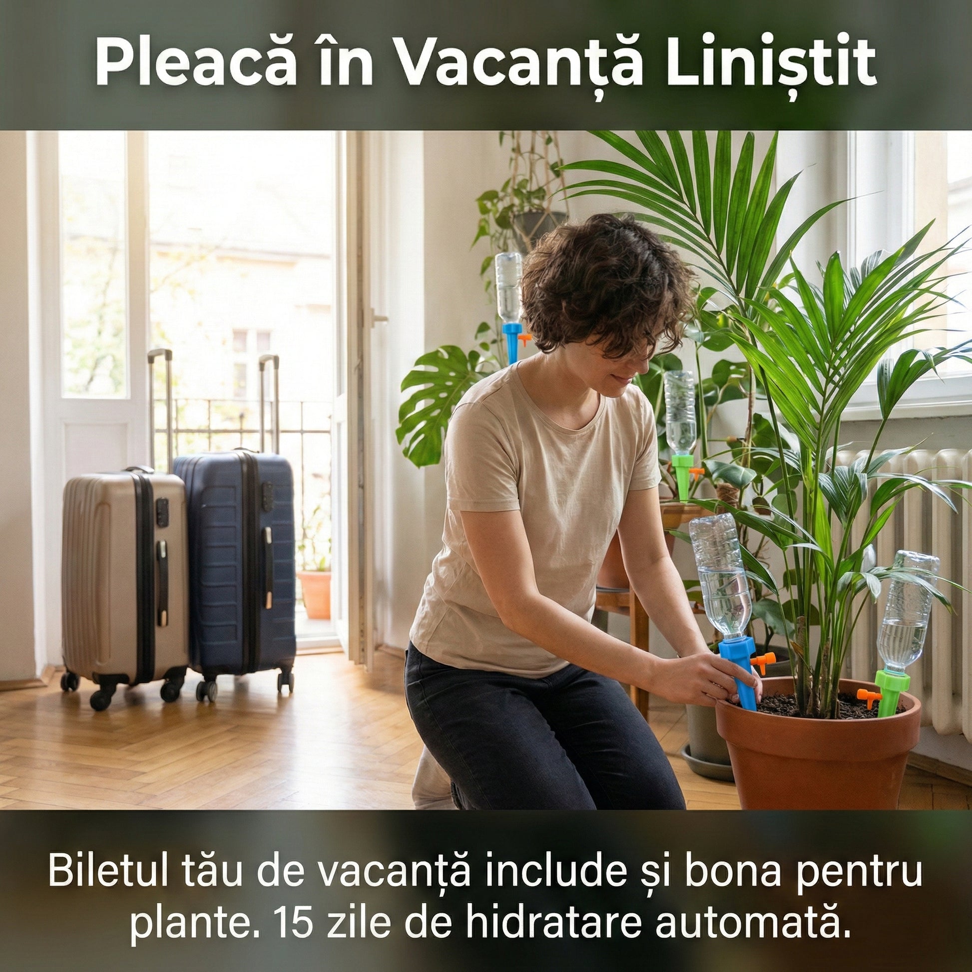 Set 10 Picurătoare Automate pentru Plante, Sistem Irigare prin Picurare cu Valvă Reglabilă, Compatibil Sticle PET, Verde/Albastru