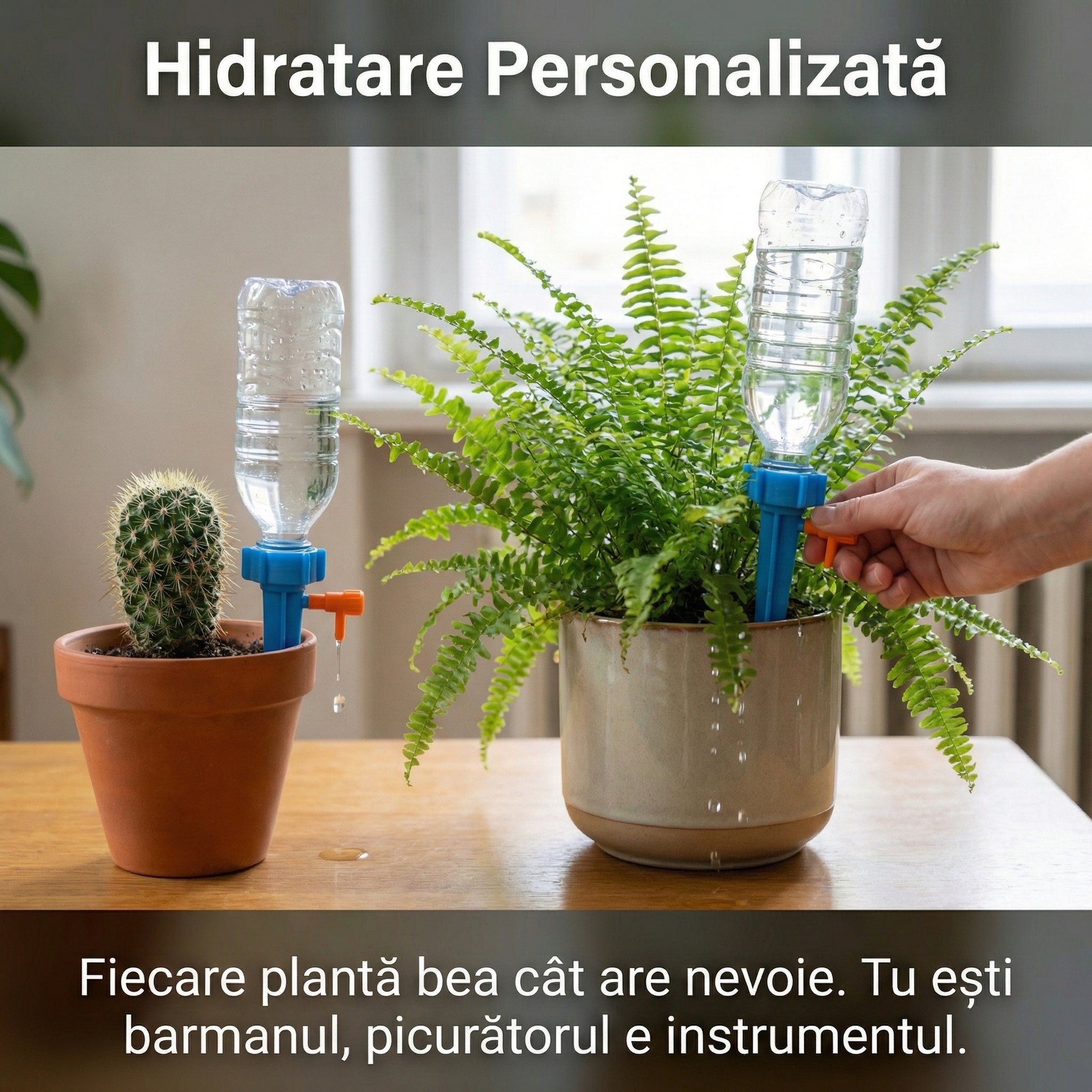 Set 10 Picurătoare Automate pentru Plante, Sistem Irigare prin Picurare cu Valvă Reglabilă, Compatibil Sticle PET, Verde/Albastru