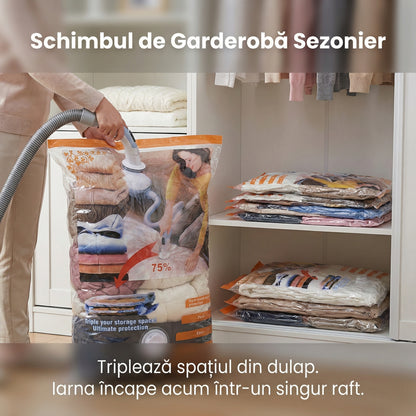 Set 10 Saci de Vidat Haine 80x100 cm, Reutilizabili, Economie Spațiu 75%, Protecție Împotriva Umezelii și Prafului, Transparenți