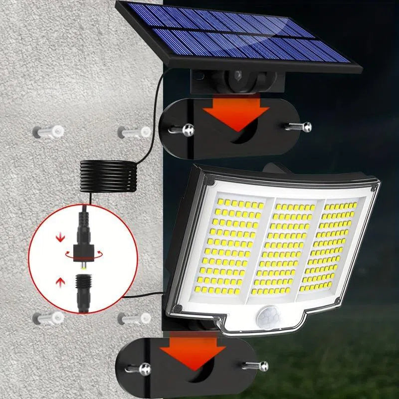 Set 1/2 Bucăți Lămpi Solare cu 210 LED-uri – Lumină de Perete cu Senzor de Mișcare, 3 Moduri de Iluminare