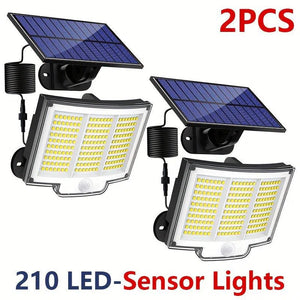 Set 1/2 Bucăți Lămpi Solare cu 210 LED-uri – Lumină de Perete cu Senzor de Mișcare, 3 Moduri de Iluminare