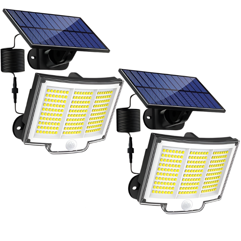 Set 1/2 Bucăți Lămpi Solare cu 210 LED-uri – Lumină de Perete cu Senzor de Mișcare, 3 Moduri de Iluminare