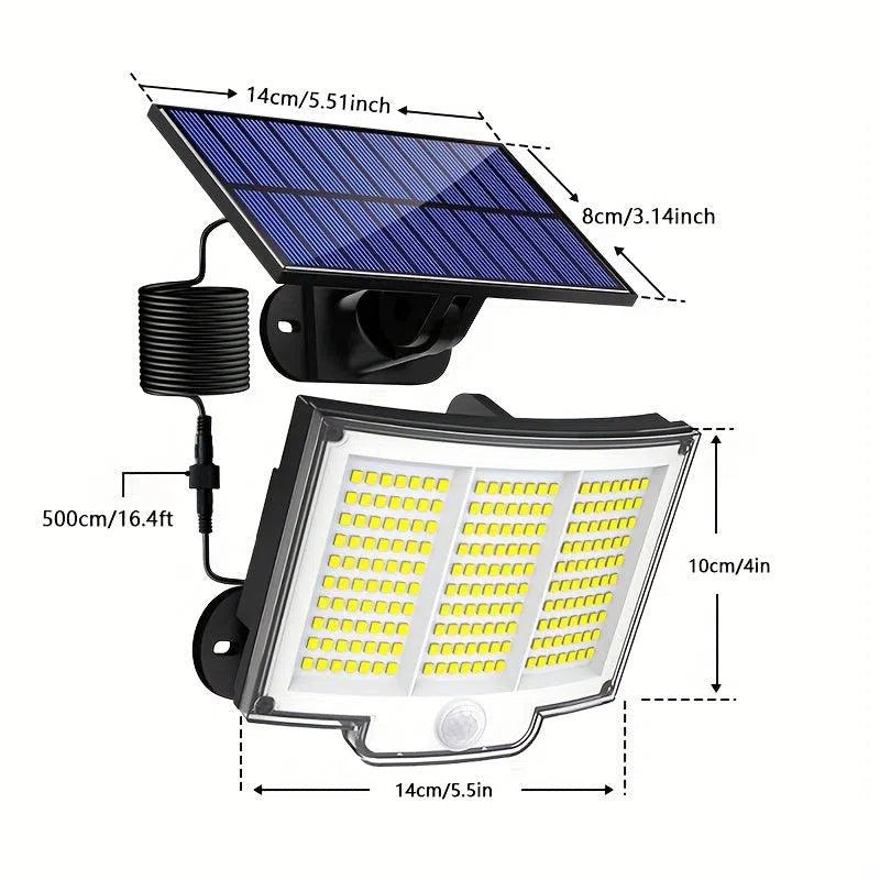 Set 1/2 Bucăți Lămpi Solare cu 210 LED-uri – Lumină de Perete cu Senzor de Mișcare, 3 Moduri de Iluminare