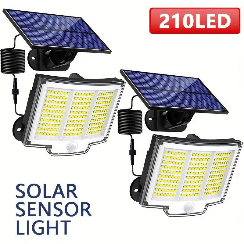 Set 1/2 Bucăți Lămpi Solare cu 210 LED-uri – Lumină de Perete cu Senzor de Mișcare, 3 Moduri de Iluminare