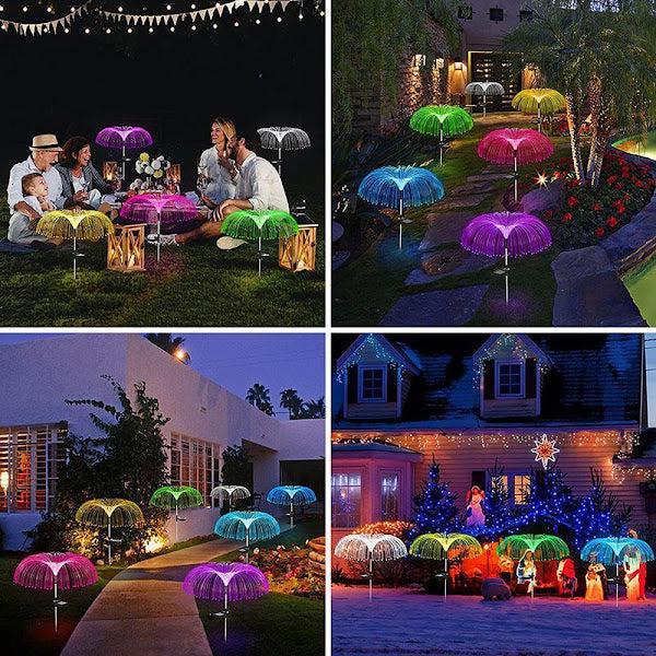 Set 2 Lămpi Solare Tip Meduză cu Fibră Optică LED RGB, Panou Solar, 54 cm