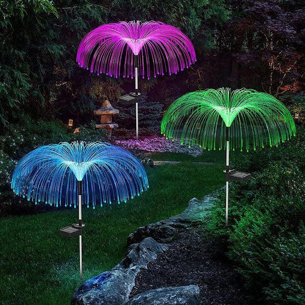 Set 2 Lămpi Solare Tip Meduză cu Fibră Optică LED RGB, Panou Solar, 54 cm