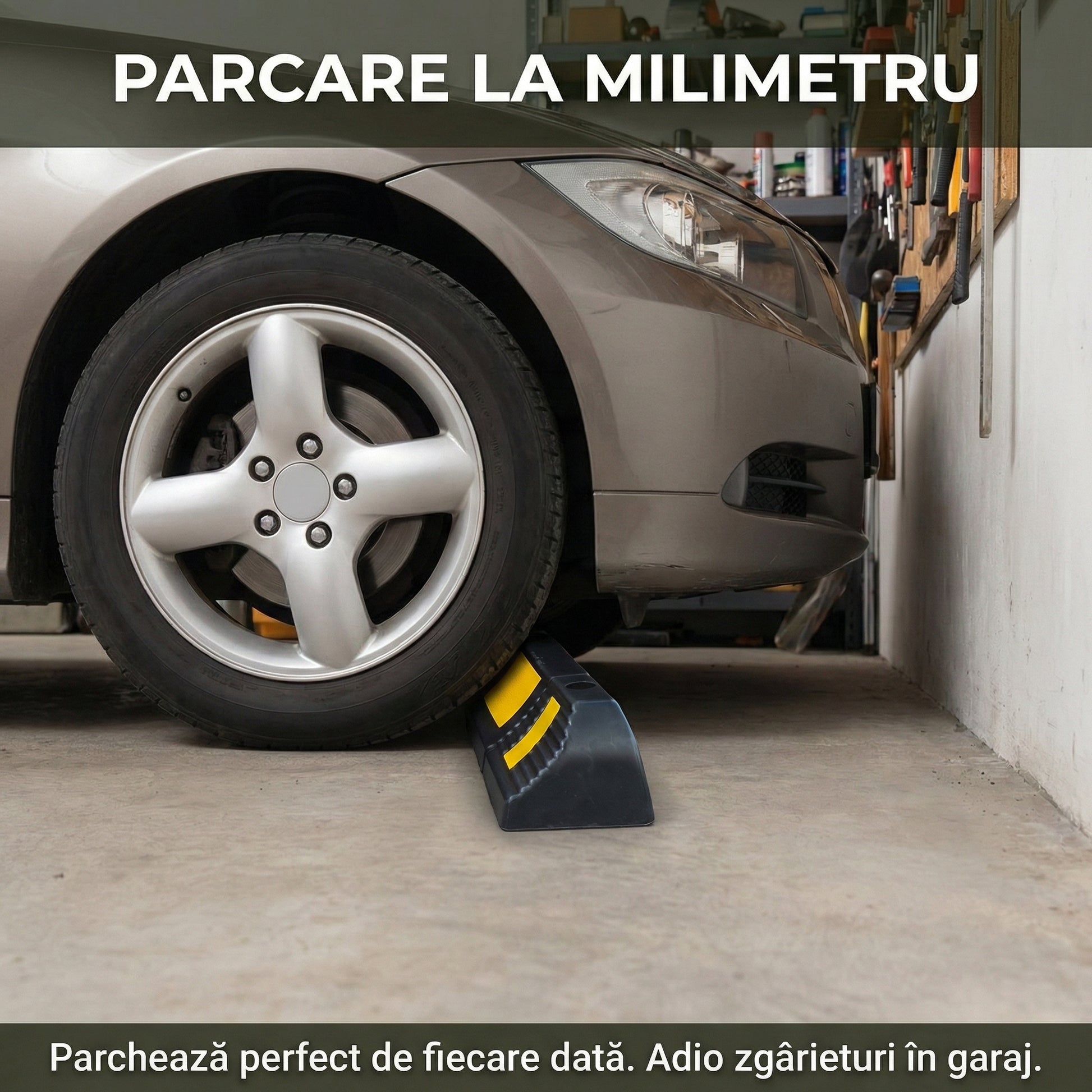 Set 2 Opritoare Roți Auto Reflectorizante - Limitatoare Parcare din Cauciuc Rezistent & Kit Montaj Inclus