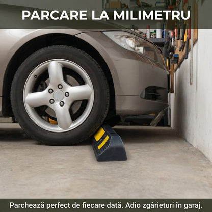 Set 2 Opritoare Roți Auto Reflectorizante - Limitatoare Parcare din Cauciuc Rezistent & Kit Montaj Inclus