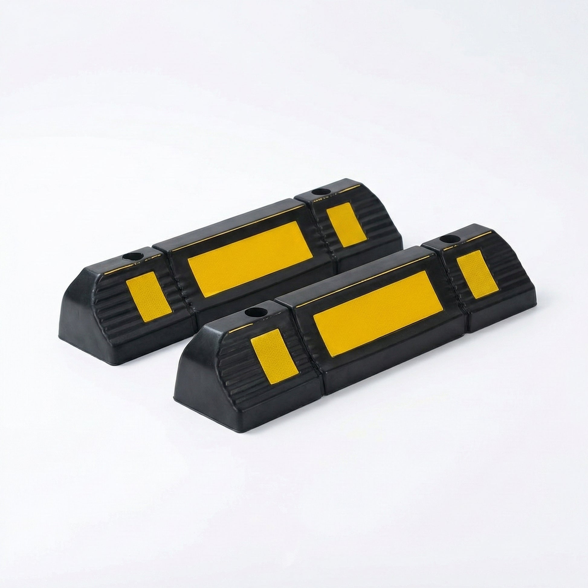 Set 2 Opritoare Roți Auto Reflectorizante - Limitatoare Parcare din Cauciuc Rezistent & Kit Montaj Inclus