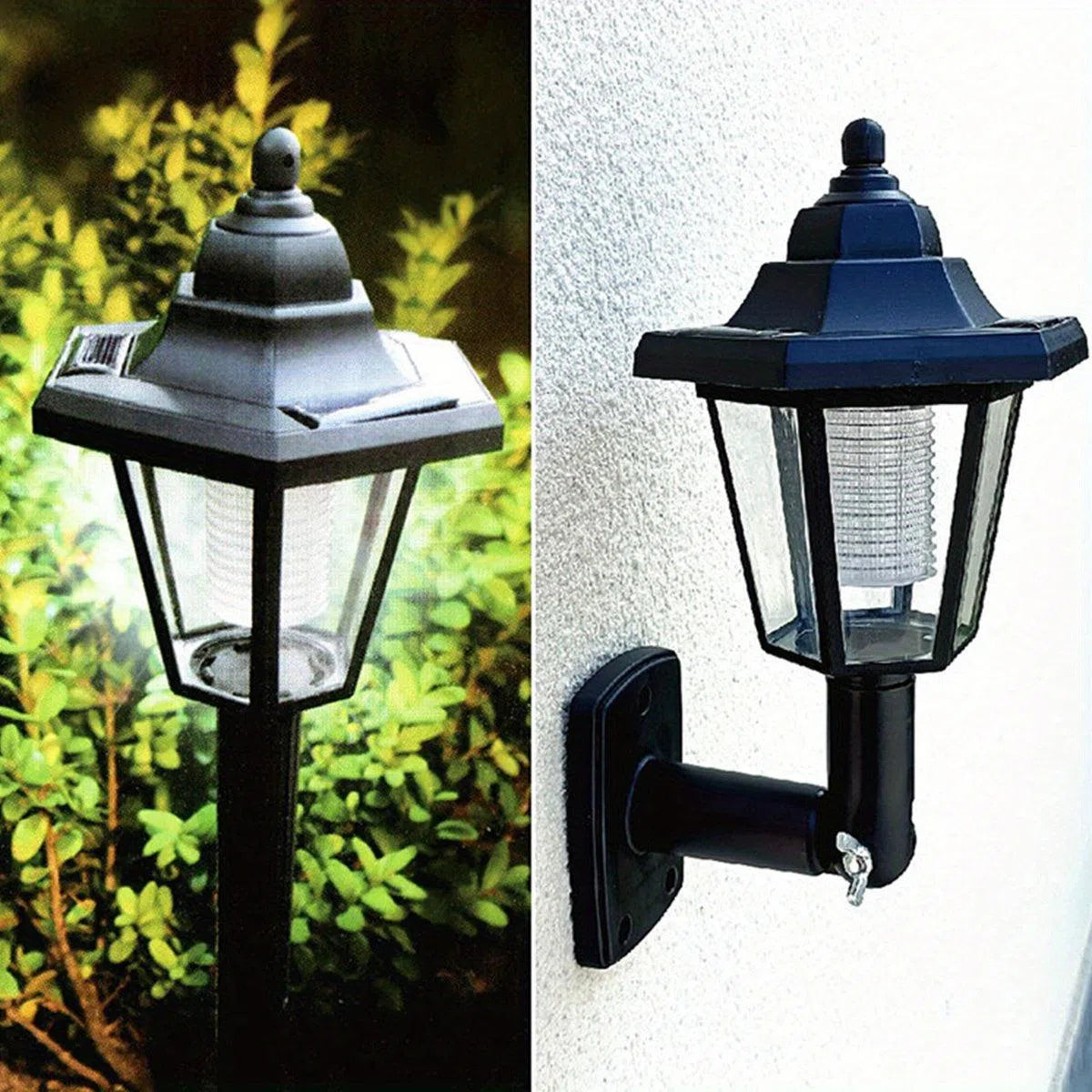 Set 2 lumini solare hexagonale LED pentru exterior, lămpi de perete retro, decorațiuni de grădină