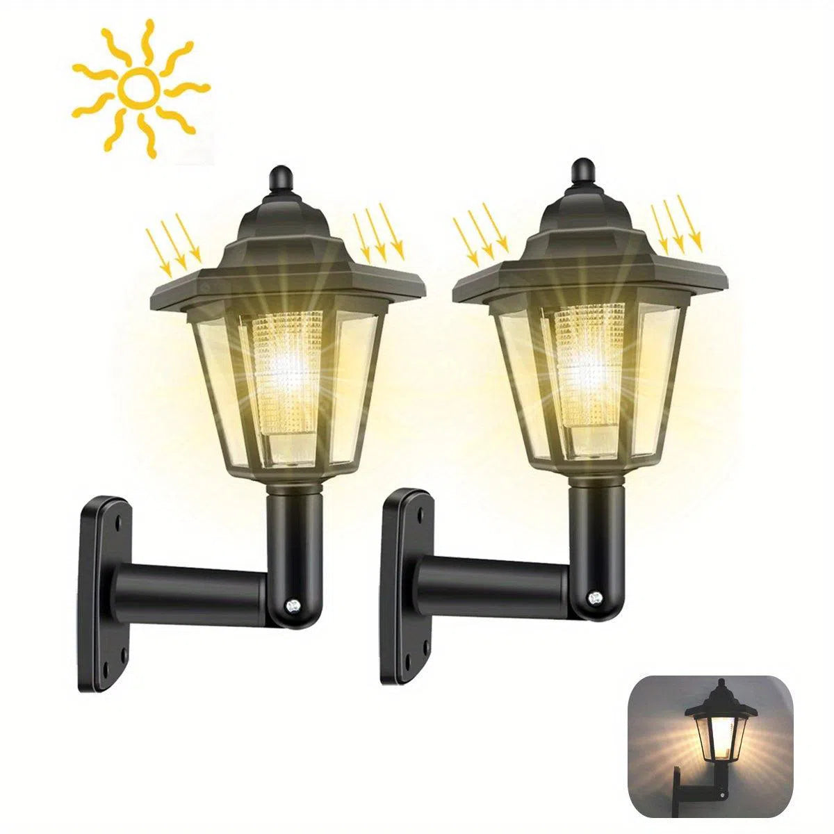 Set 2 lumini solare hexagonale LED pentru exterior, lămpi de perete retro, decorațiuni de grădină