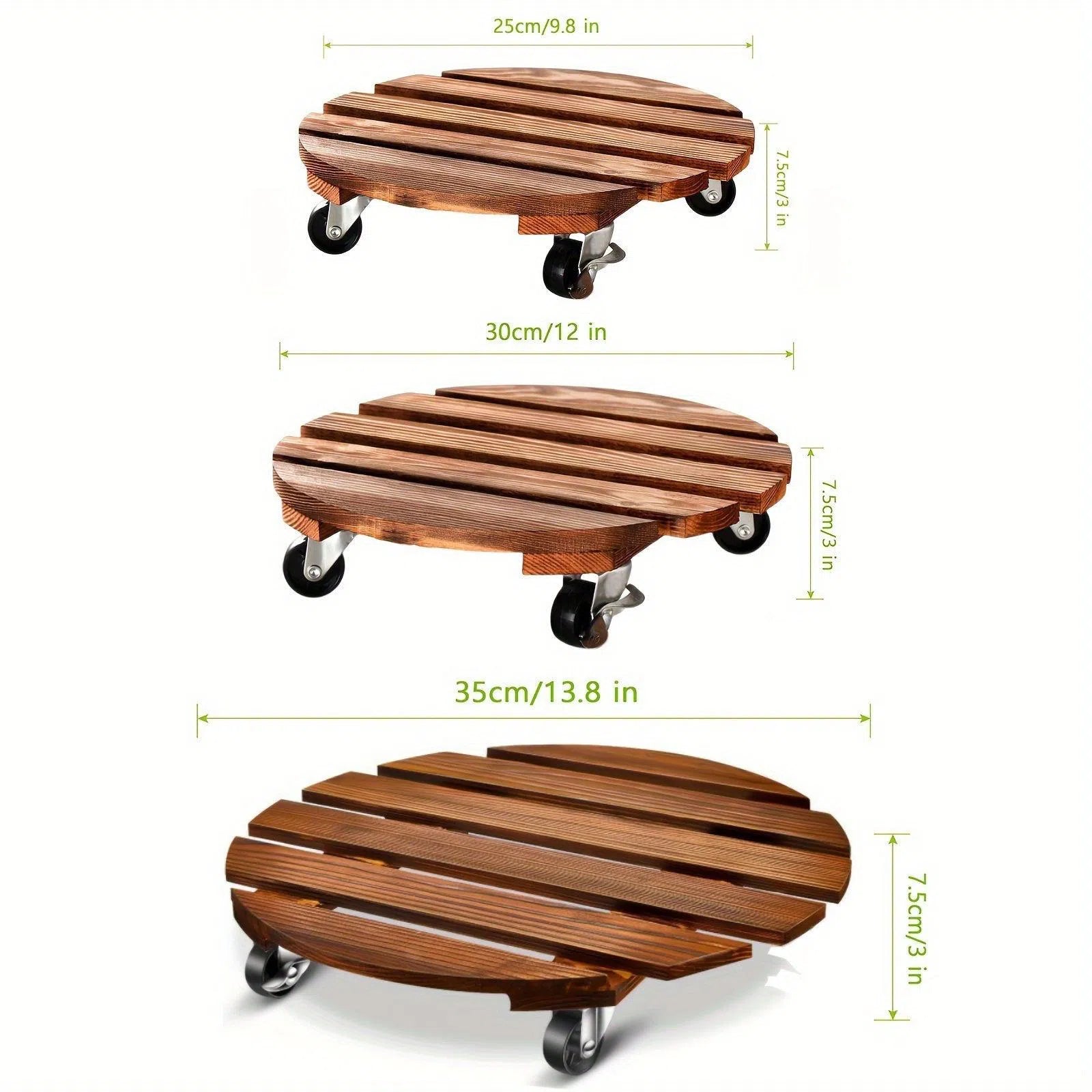 Set 2 suporturi rotunde din lemn cu roți blocabile pentru ghivece - rezistente și versatile, pentru interior și exterior, diametru 32 cm