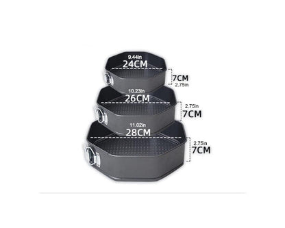 Set 3 Forme pentru Tort cu Perete Deschis, Octagon Diametru 24-28 cm, Teflon